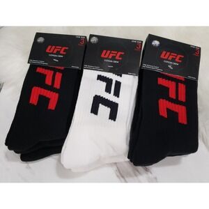 NEW 9 Pairs UFC Black & Red Men's Cotton Crew Socks One Size WHITE LOT GIFT SET